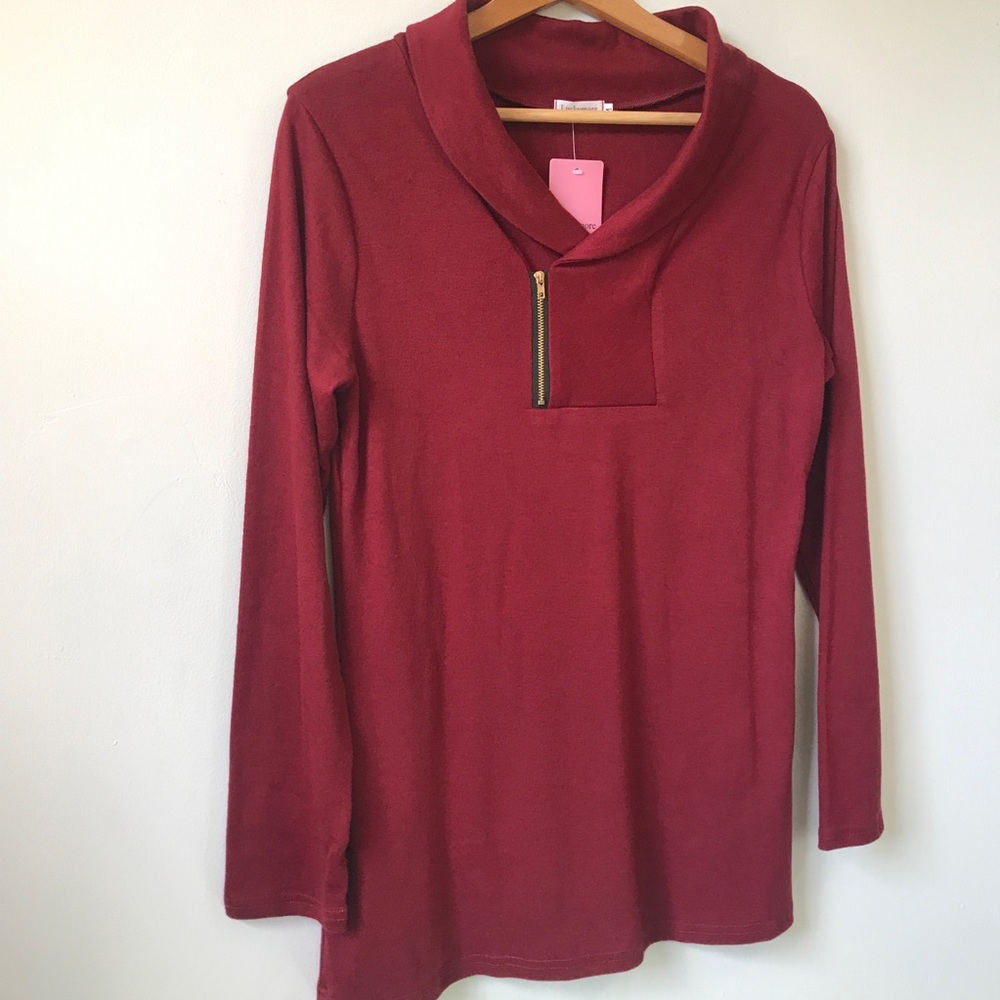 Luckymore Cowl Neck Pullover Long Sleeve Tunic Top with Zipper, Size M - Picture 8 of 16
